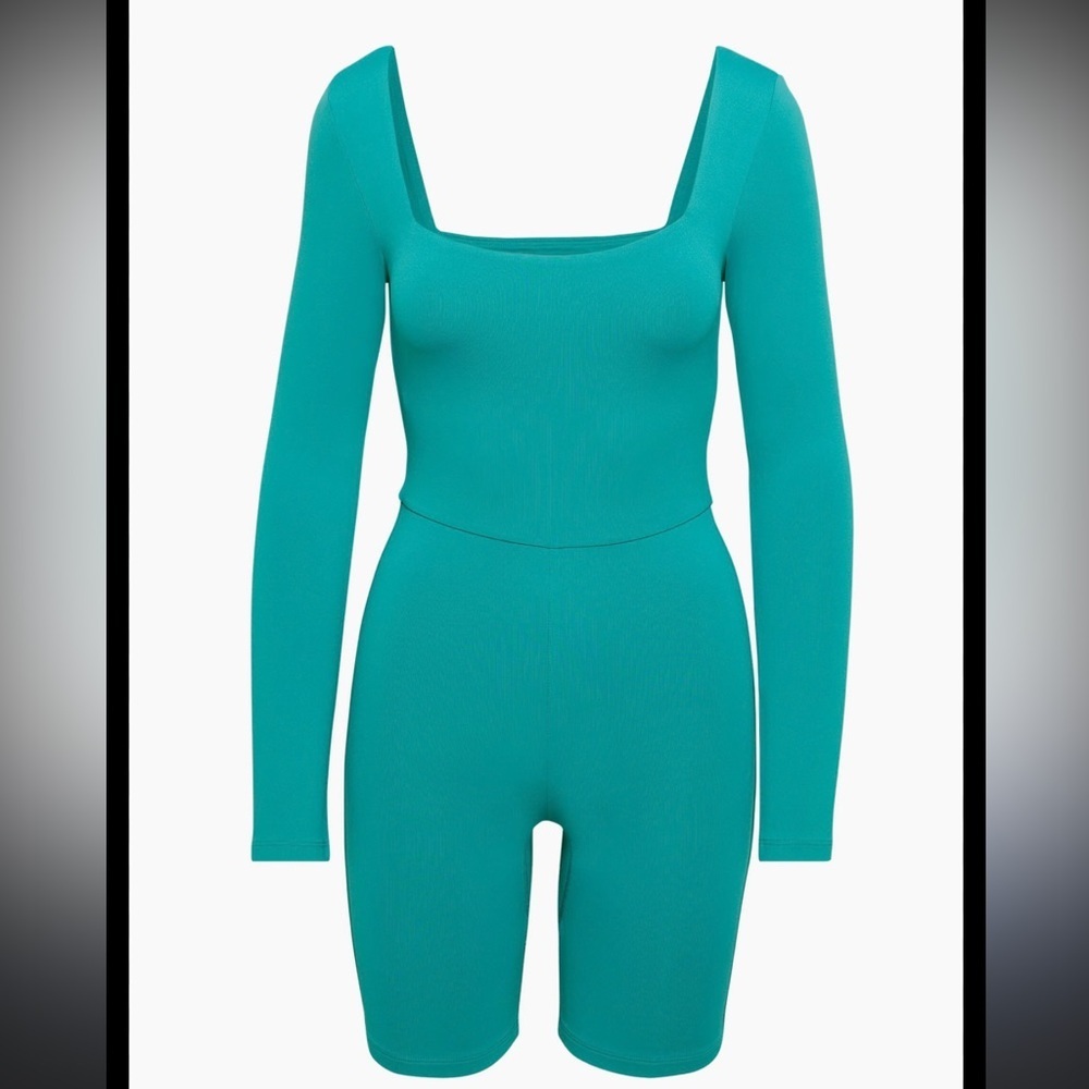 Aritzia Babaton Contour Square Neck Long Sleeve Romper Teal Size L
